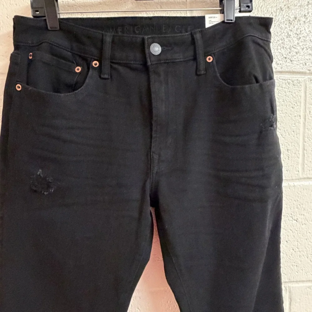 American Eagle Mens Airflex+ Slim Distressed Jeans 34/36 Black Ripped Streetwear
